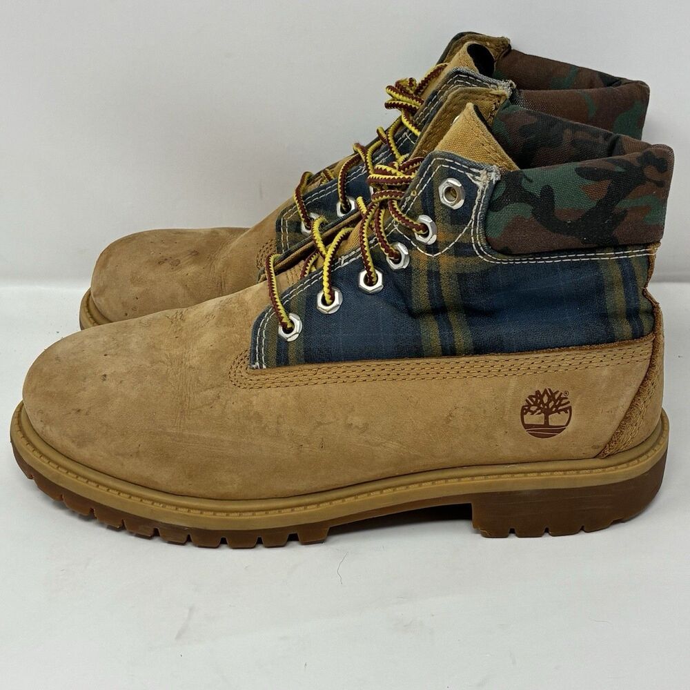 Timberland Heritage Boot Tan Camo Plaid 6” Streetwear Lace Up Junior Boys Size 3